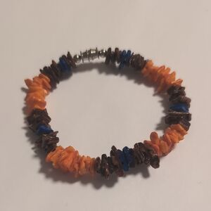 Orange Blue and Brown‎ Shell Beaded Bracelet